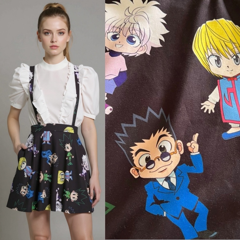 HOT TOPIC Hunter X Hunter Chibi Comic-Con Suspender Skirt Black